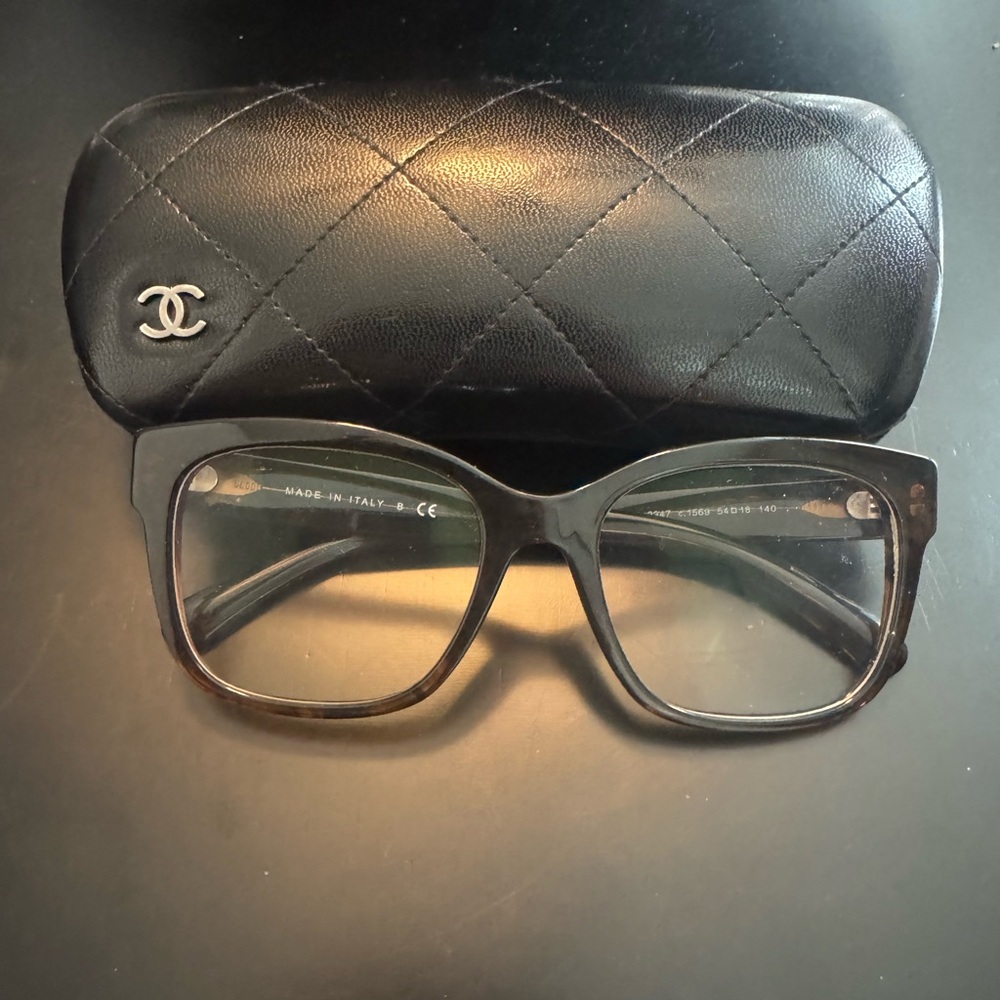CHANEL Black Glasses with Quilted Case